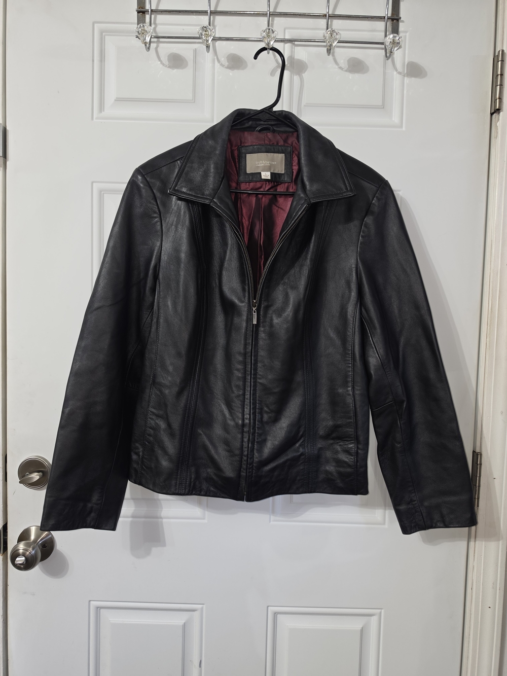 Croft & Barrow Black Genuine Leather Jacket Women’s Large Burgundy Lined